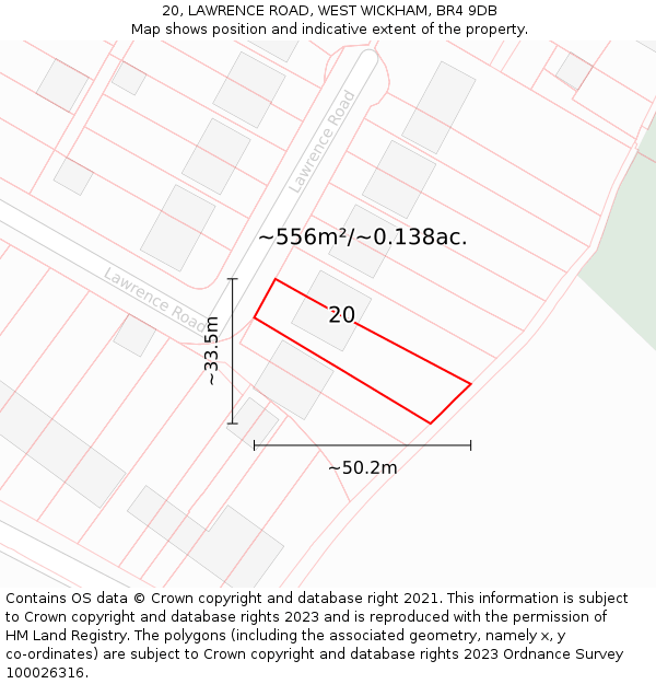20, LAWRENCE ROAD, WEST WICKHAM, BR4 9DB: Plot and title map