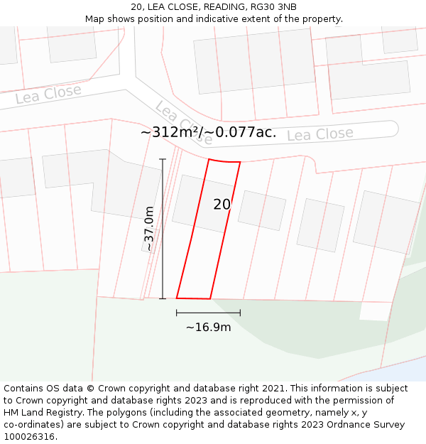 20, LEA CLOSE, READING, RG30 3NB: Plot and title map