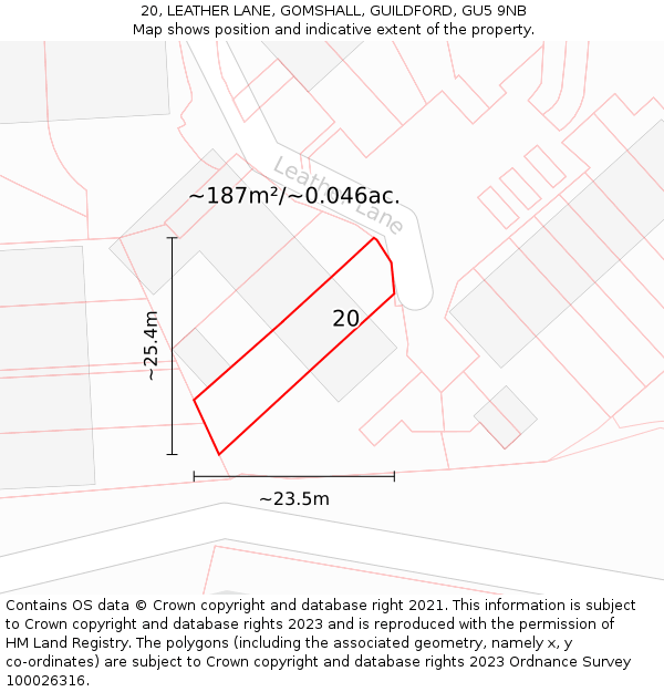 20, LEATHER LANE, GOMSHALL, GUILDFORD, GU5 9NB: Plot and title map
