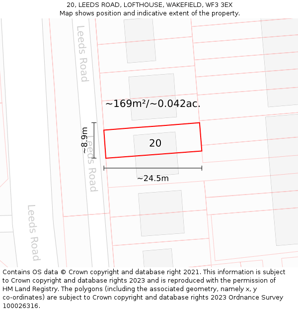 20, LEEDS ROAD, LOFTHOUSE, WAKEFIELD, WF3 3EX: Plot and title map