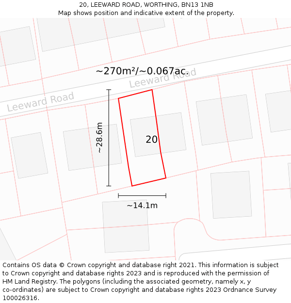 20, LEEWARD ROAD, WORTHING, BN13 1NB: Plot and title map