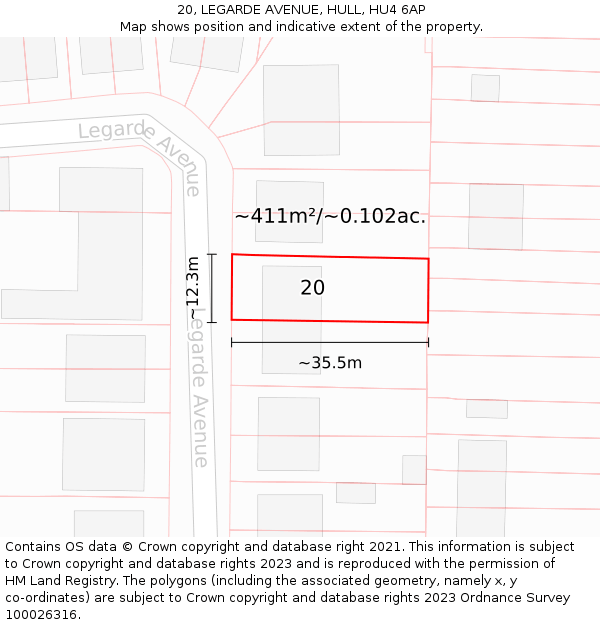 20, LEGARDE AVENUE, HULL, HU4 6AP: Plot and title map