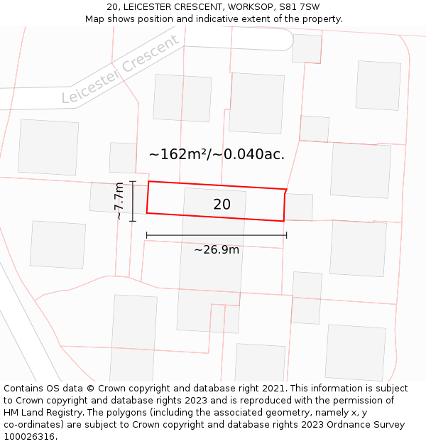 20, LEICESTER CRESCENT, WORKSOP, S81 7SW: Plot and title map
