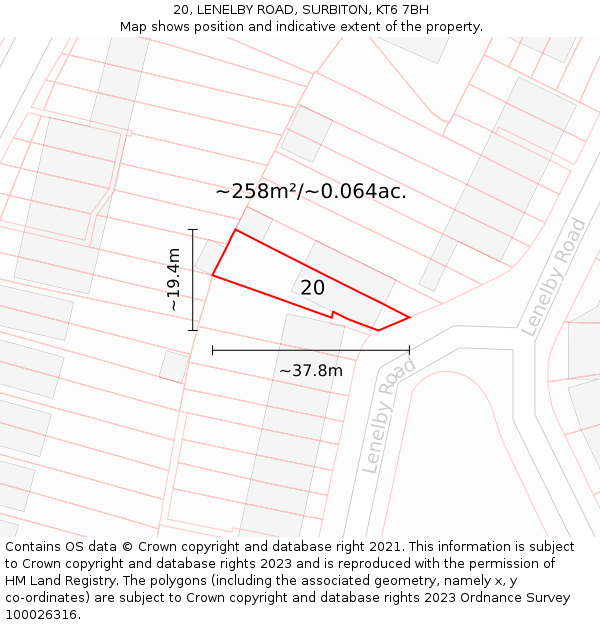 20, LENELBY ROAD, SURBITON, KT6 7BH: Plot and title map