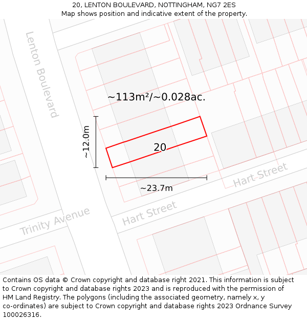 20, LENTON BOULEVARD, NOTTINGHAM, NG7 2ES: Plot and title map