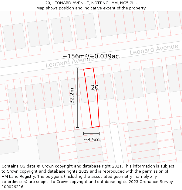 20, LEONARD AVENUE, NOTTINGHAM, NG5 2LU: Plot and title map