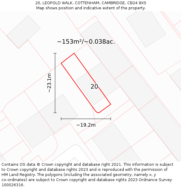 20, LEOPOLD WALK, COTTENHAM, CAMBRIDGE, CB24 8XS: Plot and title map