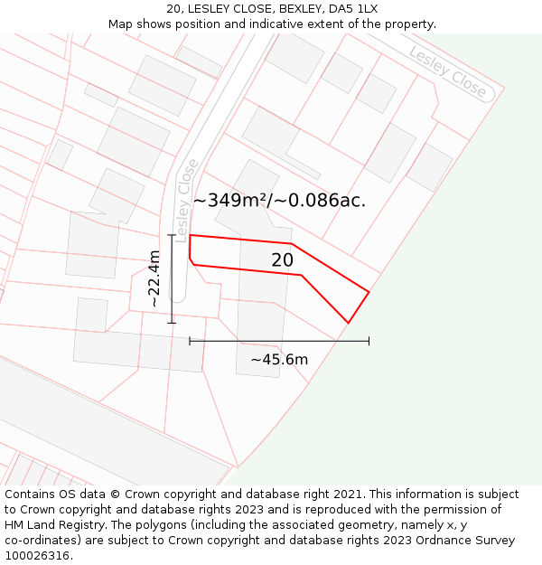 20, LESLEY CLOSE, BEXLEY, DA5 1LX: Plot and title map