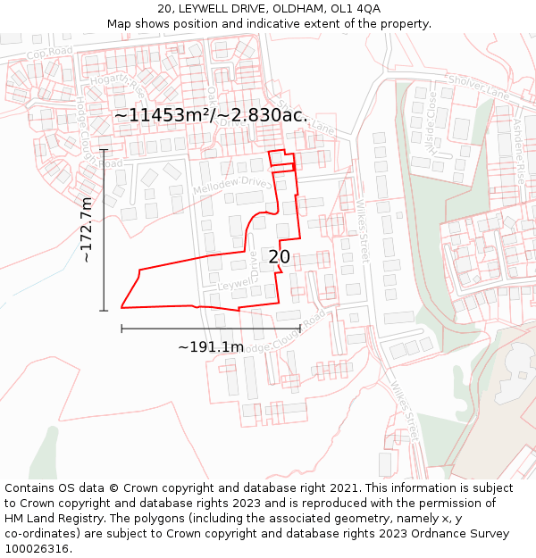 20, LEYWELL DRIVE, OLDHAM, OL1 4QA: Plot and title map