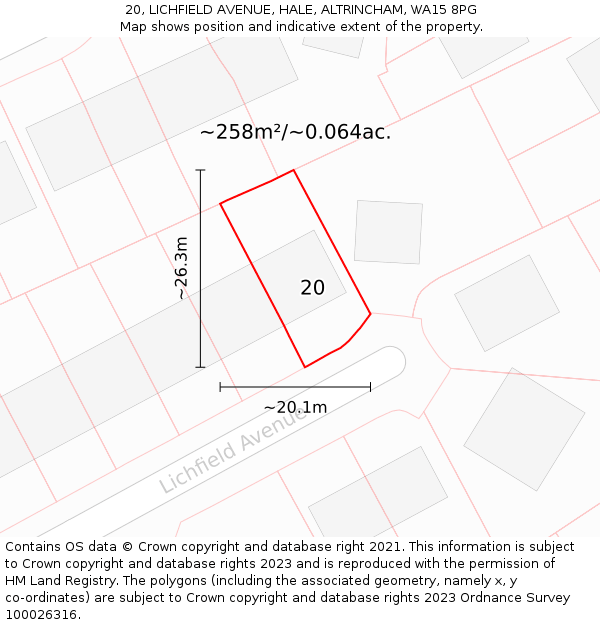 20, LICHFIELD AVENUE, HALE, ALTRINCHAM, WA15 8PG: Plot and title map