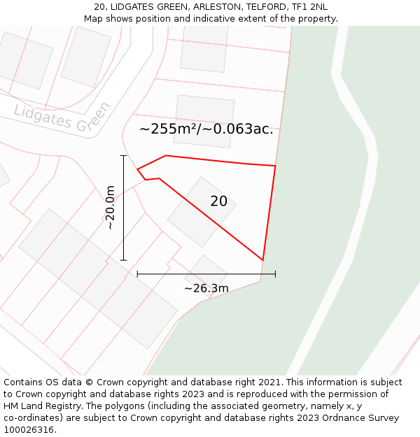 20, LIDGATES GREEN, ARLESTON, TELFORD, TF1 2NL: Plot and title map