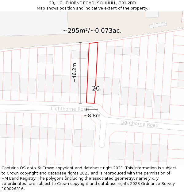 20, LIGHTHORNE ROAD, SOLIHULL, B91 2BD: Plot and title map