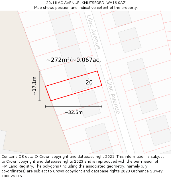 20, LILAC AVENUE, KNUTSFORD, WA16 0AZ: Plot and title map