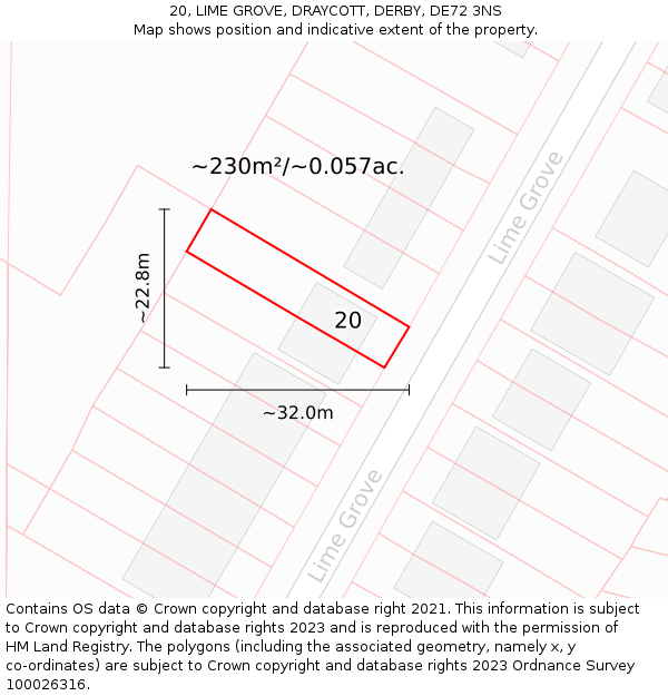 20, LIME GROVE, DRAYCOTT, DERBY, DE72 3NS: Plot and title map