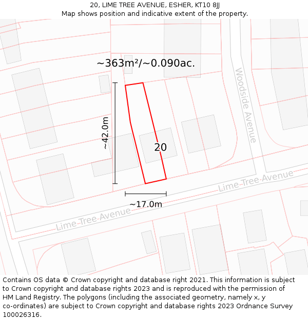20, LIME TREE AVENUE, ESHER, KT10 8JJ: Plot and title map