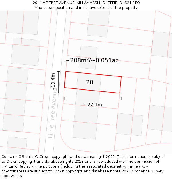 20, LIME TREE AVENUE, KILLAMARSH, SHEFFIELD, S21 1FQ: Plot and title map