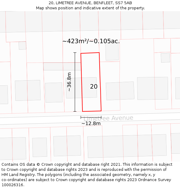 20, LIMETREE AVENUE, BENFLEET, SS7 5AB: Plot and title map