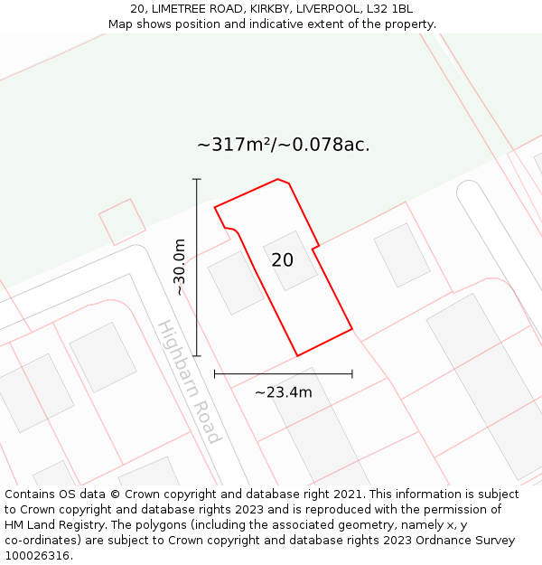 20, LIMETREE ROAD, KIRKBY, LIVERPOOL, L32 1BL: Plot and title map
