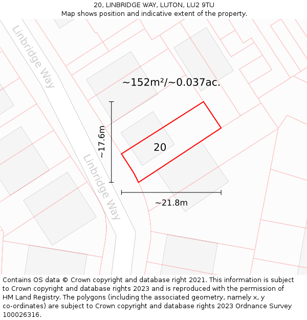 20, LINBRIDGE WAY, LUTON, LU2 9TU: Plot and title map
