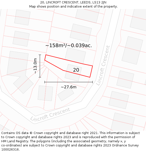 20, LINCROFT CRESCENT, LEEDS, LS13 2JN: Plot and title map