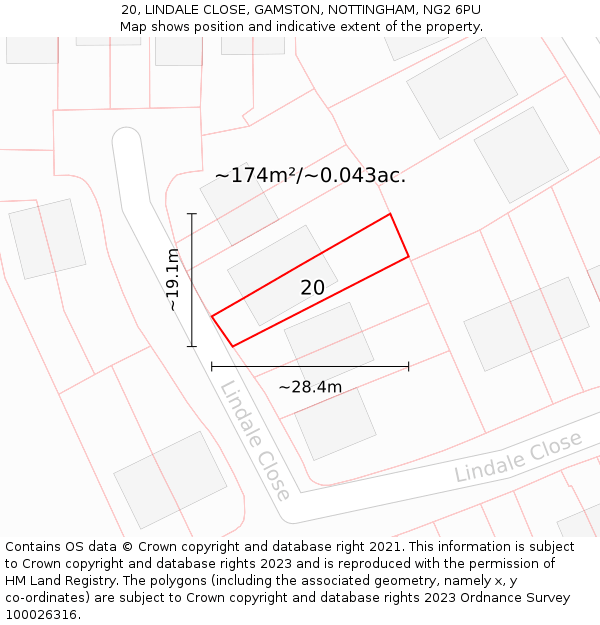 20, LINDALE CLOSE, GAMSTON, NOTTINGHAM, NG2 6PU: Plot and title map