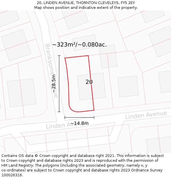 20, LINDEN AVENUE, THORNTON-CLEVELEYS, FY5 2EY: Plot and title map
