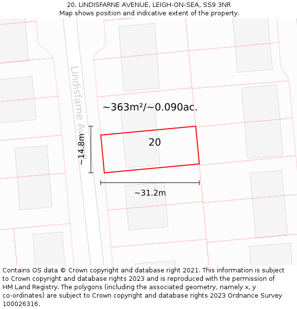 20, LINDISFARNE AVENUE, LEIGH-ON-SEA, SS9 3NR: Plot and title map