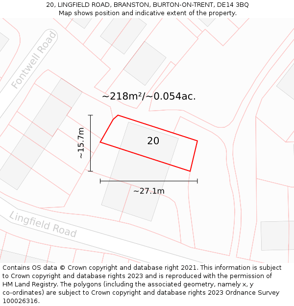 20, LINGFIELD ROAD, BRANSTON, BURTON-ON-TRENT, DE14 3BQ: Plot and title map