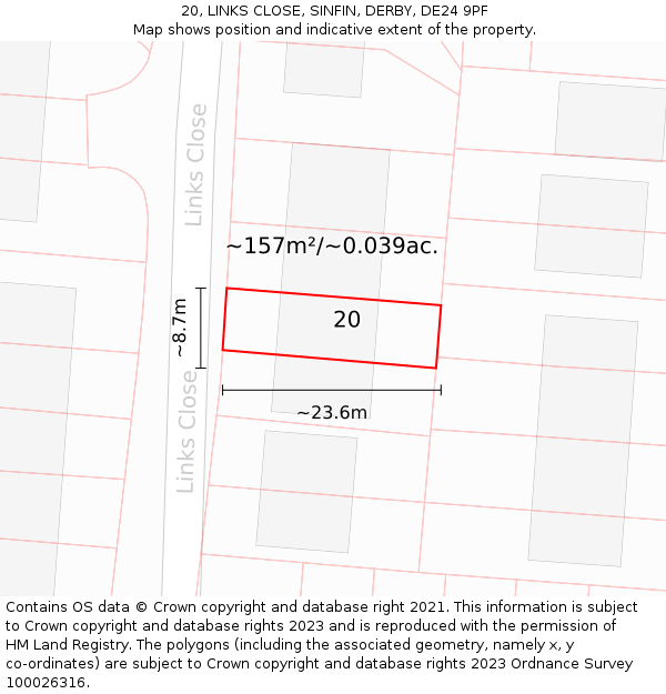 20, LINKS CLOSE, SINFIN, DERBY, DE24 9PF: Plot and title map