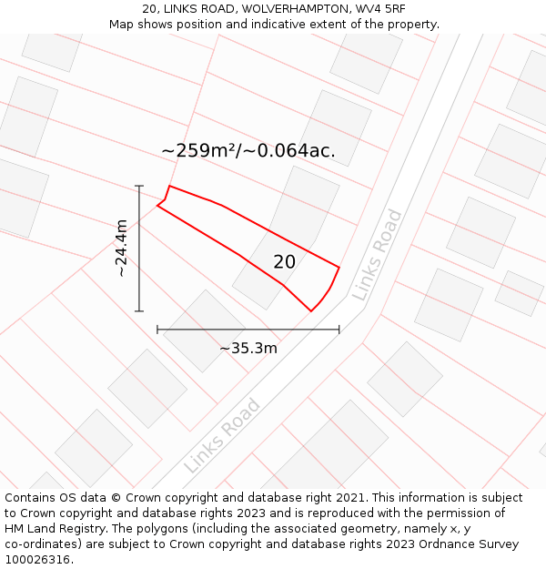 20, LINKS ROAD, WOLVERHAMPTON, WV4 5RF: Plot and title map