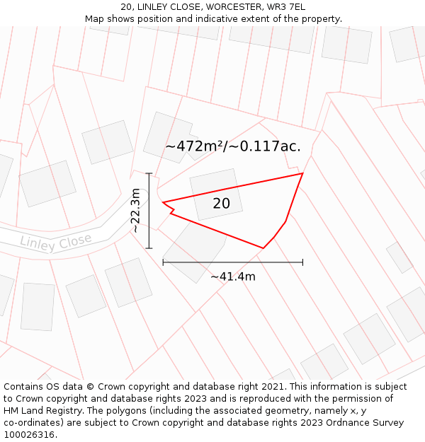 20, LINLEY CLOSE, WORCESTER, WR3 7EL: Plot and title map