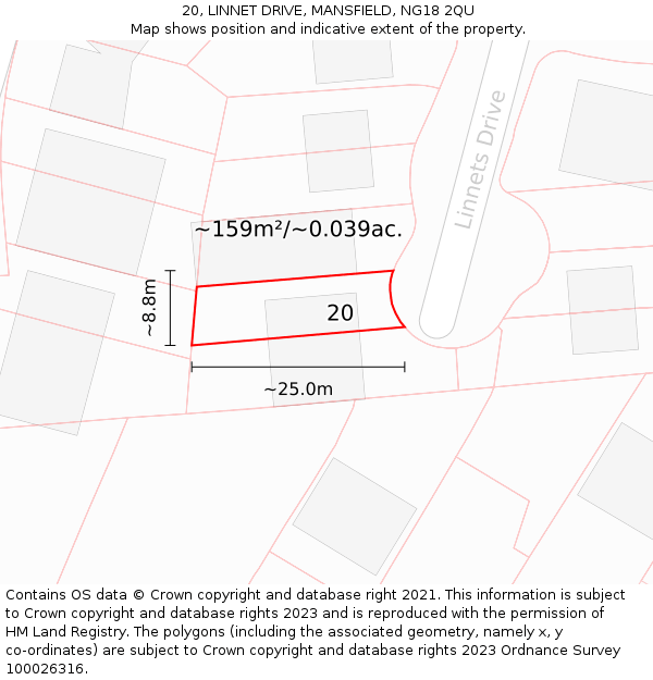 20, LINNET DRIVE, MANSFIELD, NG18 2QU: Plot and title map