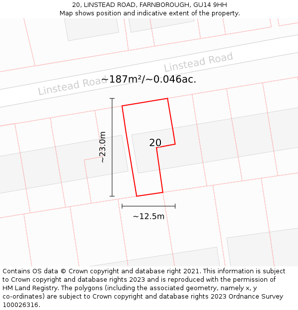 20, LINSTEAD ROAD, FARNBOROUGH, GU14 9HH: Plot and title map