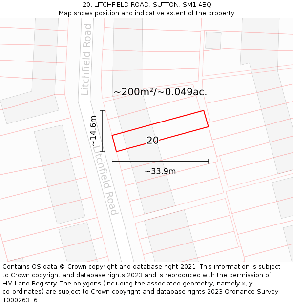 20, LITCHFIELD ROAD, SUTTON, SM1 4BQ: Plot and title map
