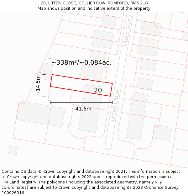 20, LITTEN CLOSE, COLLIER ROW, ROMFORD, RM5 2LG: Plot and title map