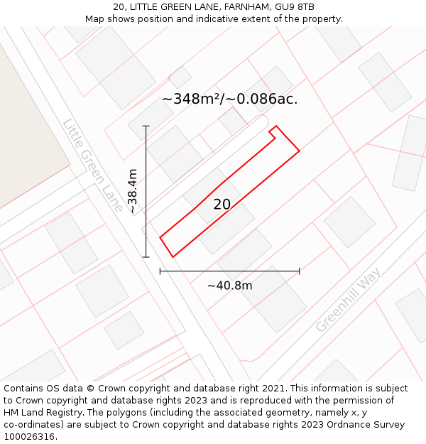 20, LITTLE GREEN LANE, FARNHAM, GU9 8TB: Plot and title map