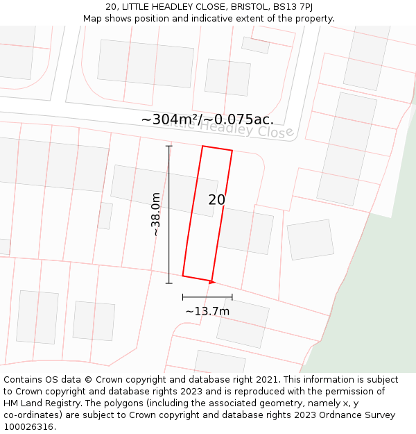 20, LITTLE HEADLEY CLOSE, BRISTOL, BS13 7PJ: Plot and title map