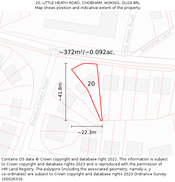 20, LITTLE HEATH ROAD, CHOBHAM, WOKING, GU24 8RL: Plot and title map