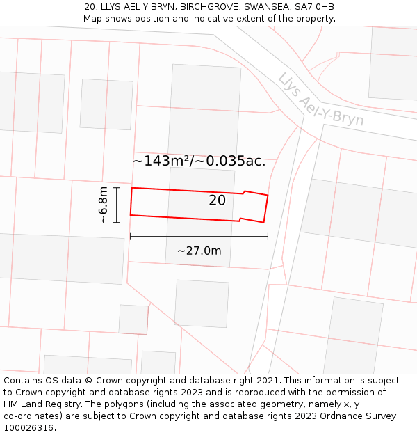 20, LLYS AEL Y BRYN, BIRCHGROVE, SWANSEA, SA7 0HB: Plot and title map