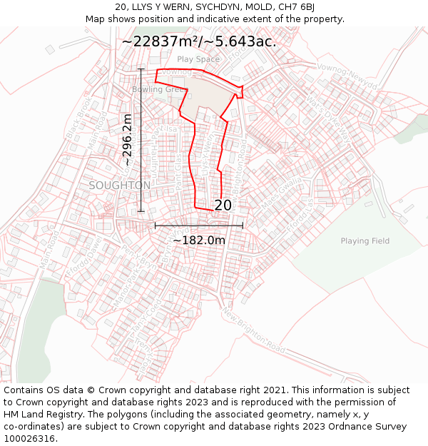 20, LLYS Y WERN, SYCHDYN, MOLD, CH7 6BJ: Plot and title map