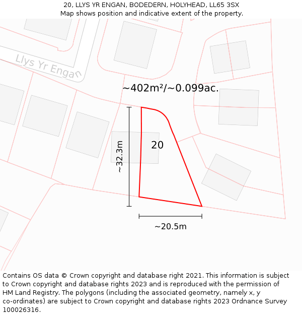 20, LLYS YR ENGAN, BODEDERN, HOLYHEAD, LL65 3SX: Plot and title map