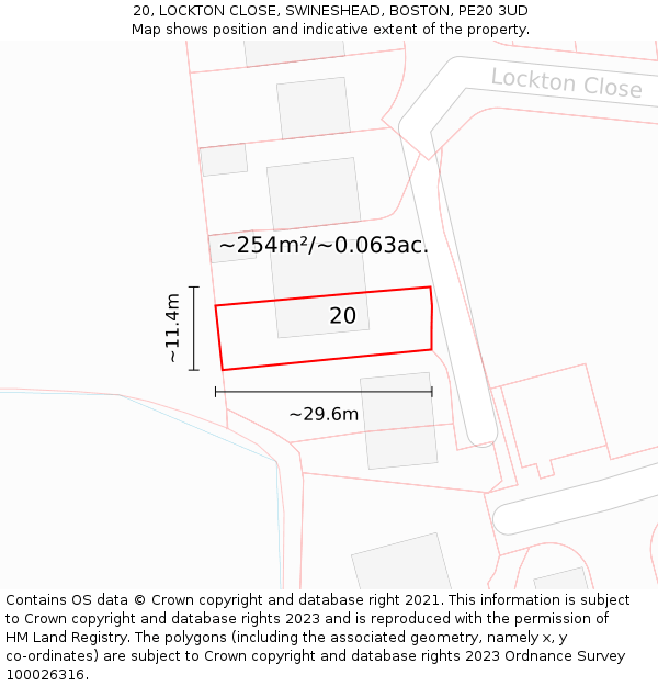 20, LOCKTON CLOSE, SWINESHEAD, BOSTON, PE20 3UD: Plot and title map