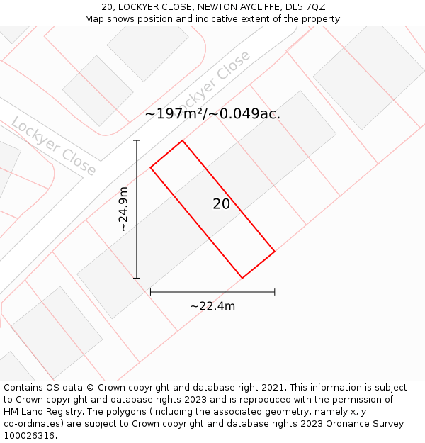 20, LOCKYER CLOSE, NEWTON AYCLIFFE, DL5 7QZ: Plot and title map