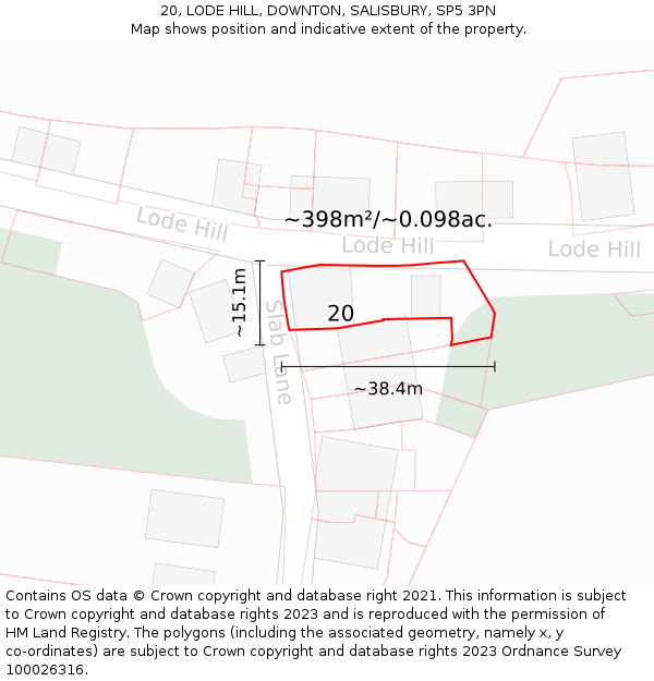 20, LODE HILL, DOWNTON, SALISBURY, SP5 3PN: Plot and title map