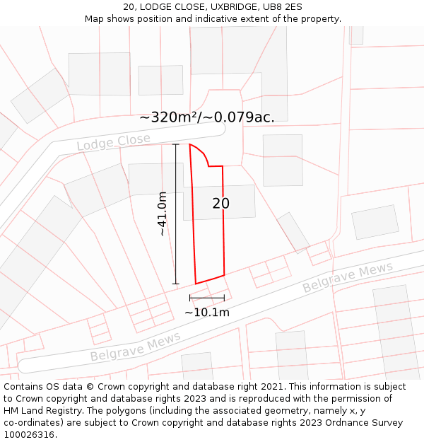 20, LODGE CLOSE, UXBRIDGE, UB8 2ES: Plot and title map
