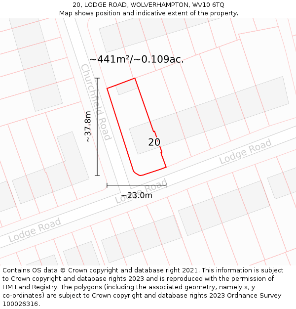 20, LODGE ROAD, WOLVERHAMPTON, WV10 6TQ: Plot and title map