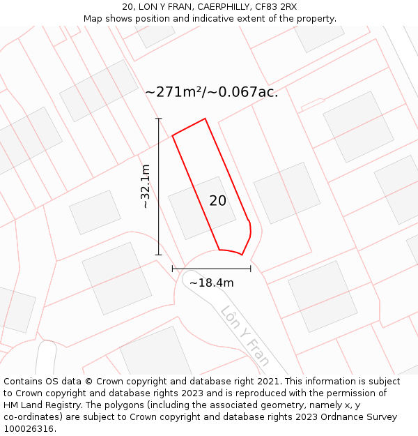 20, LON Y FRAN, CAERPHILLY, CF83 2RX: Plot and title map