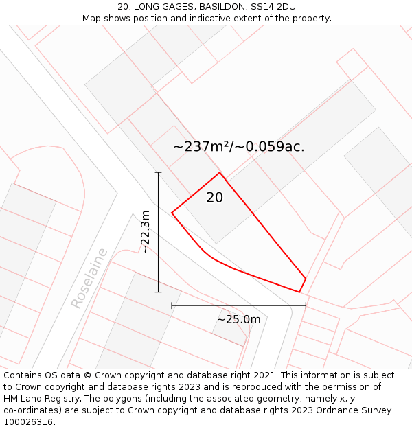 20, LONG GAGES, BASILDON, SS14 2DU: Plot and title map