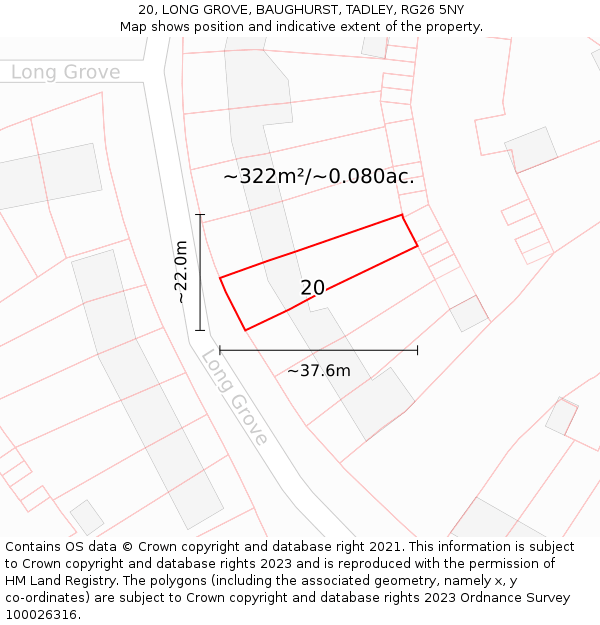 20, LONG GROVE, BAUGHURST, TADLEY, RG26 5NY: Plot and title map