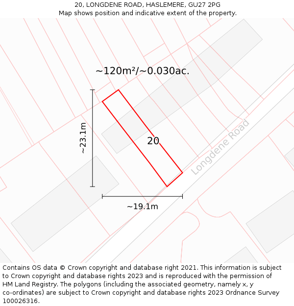20, LONGDENE ROAD, HASLEMERE, GU27 2PG: Plot and title map
